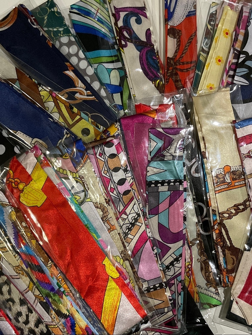 Colorful Mixed Satin Scarf Twillys - Assorted Patterns Set of 3